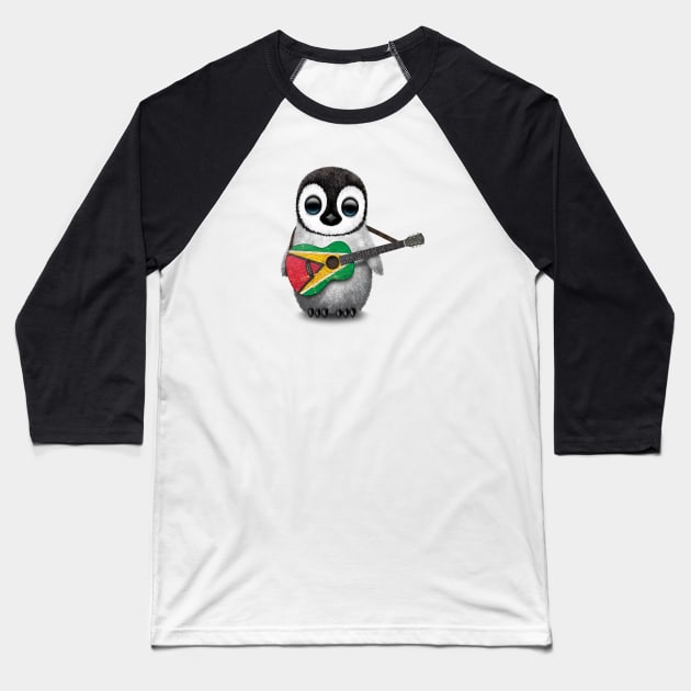 Baby Penguin Playing Guyanese Flag Guitar Baseball T-Shirt by jeffbartels